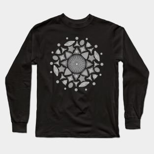 Black and White Diatom Mandala Long Sleeve T-Shirt
